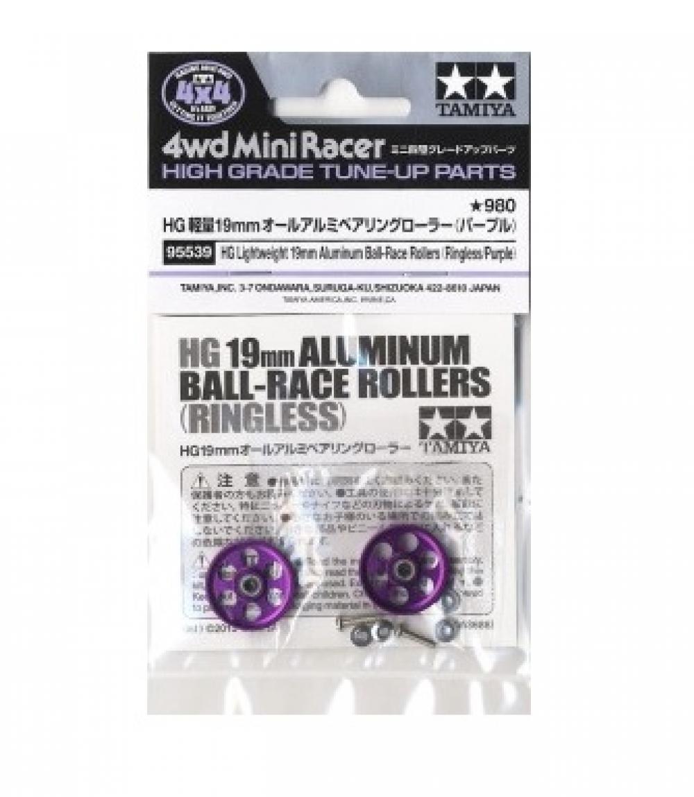 Tamiya 95539 Mini 4wd HG 19mm ALUMINUM BALL-RACE ROLLERS Ringless/Purple 