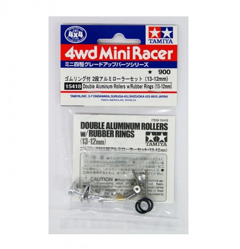 Tamiya 15418 Mini 4WD Double Aluminum Rollers w/Rubber Rings (13-12mm)